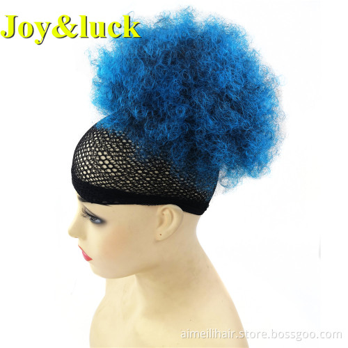 15Colors Wholesale Price Synthetic Wigs Short Afro Kinky Curly Hair Bun Drawstring Ponytail Wig Natural Grey Puff Curl Bun Hair